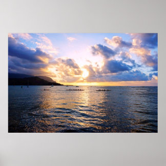 Póster Poster de la Bahía de Ougatillo Canoes Hanalei