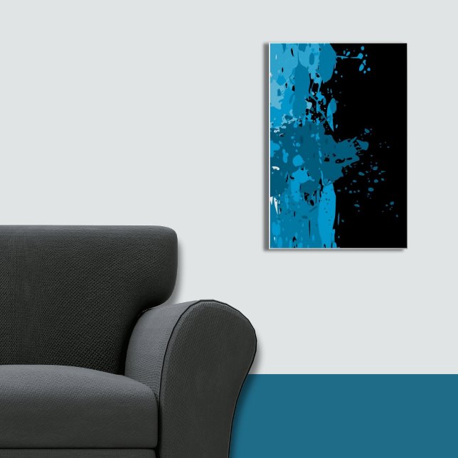Póster Poster de la bandeja de pintura azul y negra de re (Splatter, Blue And Black Wall Art)