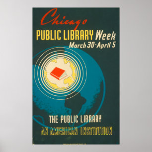 Póster Poster de la Biblioteca Pública de Chicago Vintage