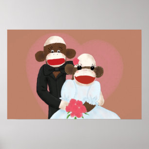 Póster Poster de la boda del mono del calcetín (Bowty y