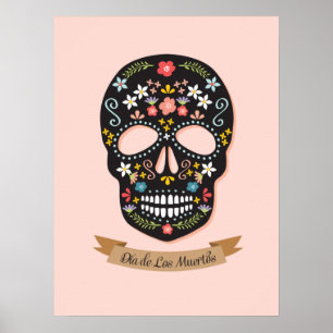 Póster Poster de la Calavera del Azúcar Muerto - rosa-neg