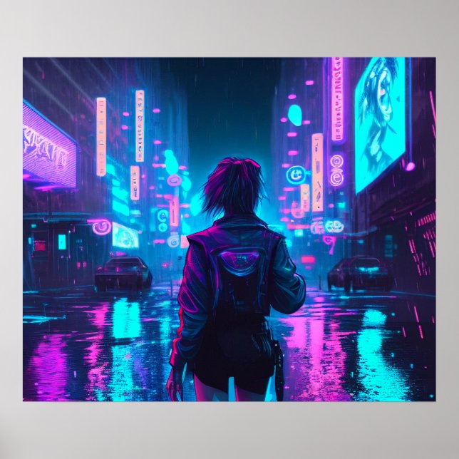 Póster Poster de la ciudad lluviosa de Cyberpunk anime ch (Frente)