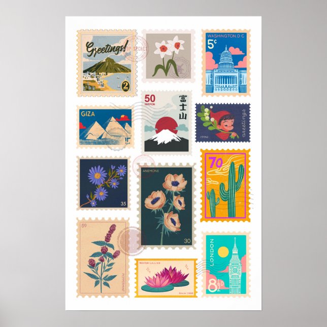 Póster Poster de la colección de sellos postales de moda (Frente)