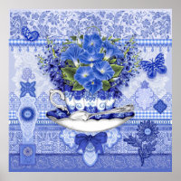 Poster de la Copa de Porcelana Azul y las Flores
