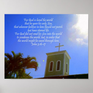 Póster Poster de la cruz de la iglesia cristiana con