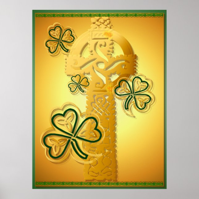 Póster Poster de la Cruz de Oro y Shamrock (Frente)