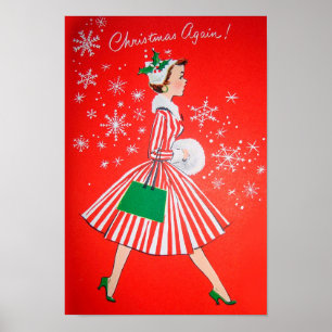 Póster Poster de la dama de Navidad retro vintage