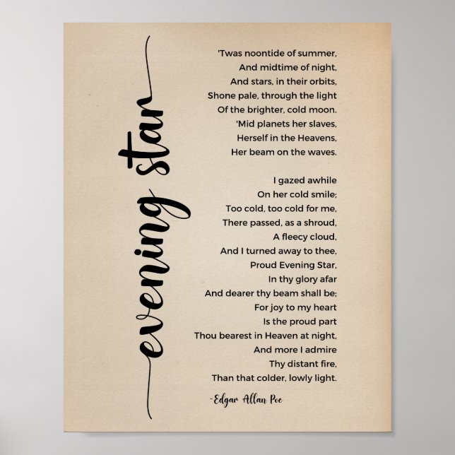 Póster Poster de la estrella de la noche Edgar Allan Poe  (Frente)
