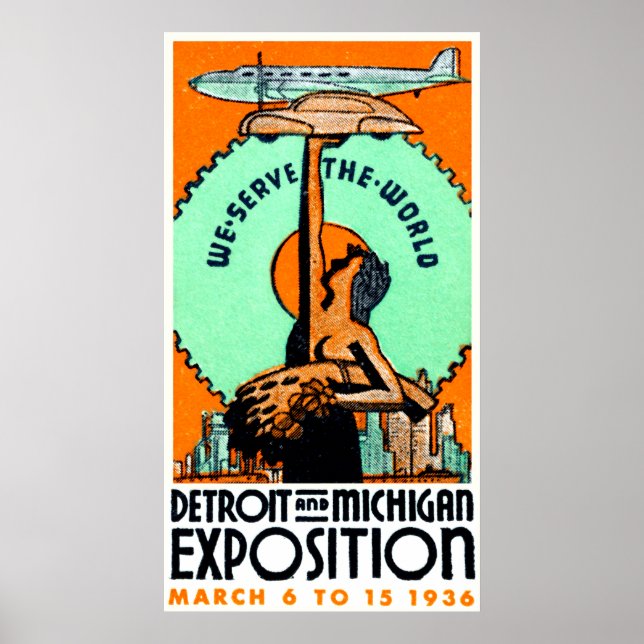 Póster poster de la Expo de Detroit Michigan de 1936 (Frente)