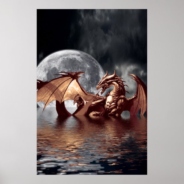 Póster Poster de la fantasía de Dragon & Moon (Frente)