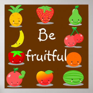 Póster Poster de la fruta de Kawaii