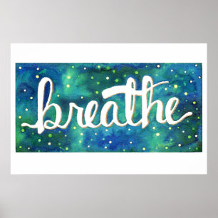 Póster Poster de la galaxia de la respiración azul y verd