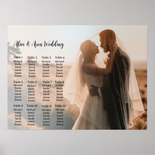 Póster poster de la gráfica de asiento del boda con foto