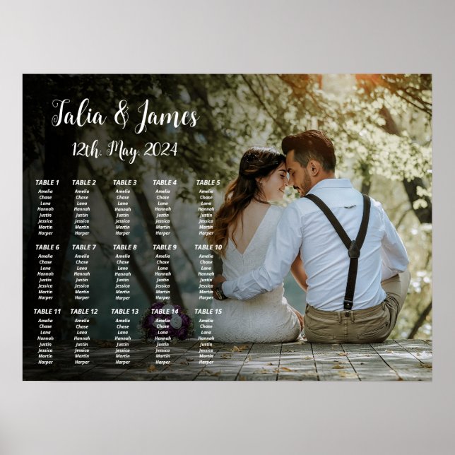 Póster poster de la gráfica de asiento del boda con foto (Frente)
