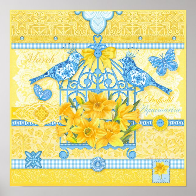 Póster Poster de la jaula de natalidad Flower and Gem Mar (Frente)