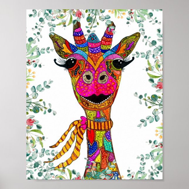 Póster Poster de la jirafa sincera y colorida (Frente)