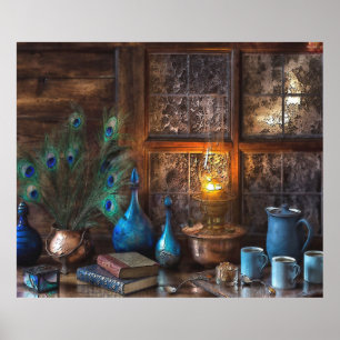 Póster Poster de la lámpara Kerosene de las plumas de pav