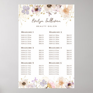 Póster Poster de la lista de precios de las flores secas