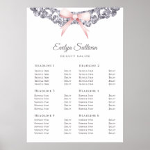 Poster de la lista de precios del marco rosado del