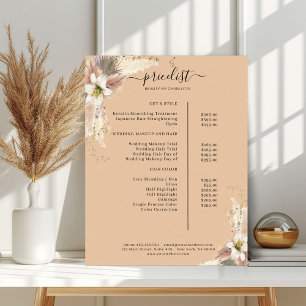 Póster Poster de la Lista de Precios del Salon Boho