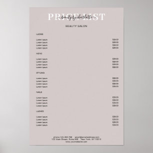 Póster Poster de la lista de precios grises moderna