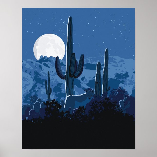 Póster poster de la Luna de Coyote Suroeste de 20" x 16" (Frente)