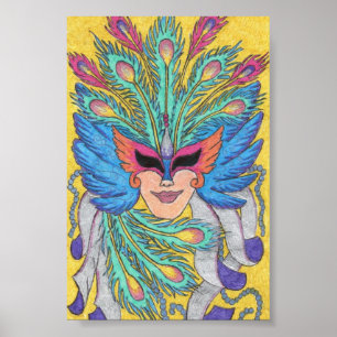 Póster Poster de la máscara de la ala azul Mardi Gras