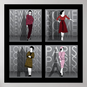 Póster Poster de la moda Londres, de Nueva York, de París