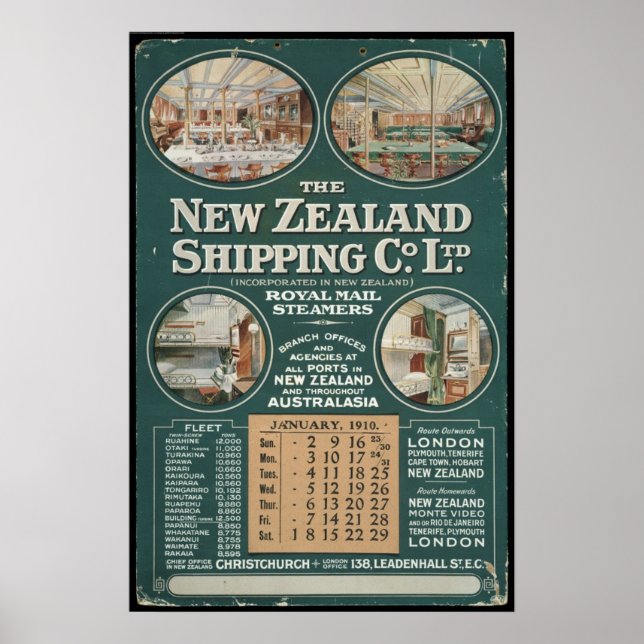 Póster poster de la New Zealand Shipping Company en 1910 (Frente)