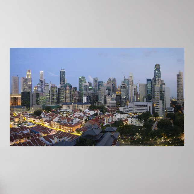 Póster Poster de la noche en el Skyline de Singapur (Frente)