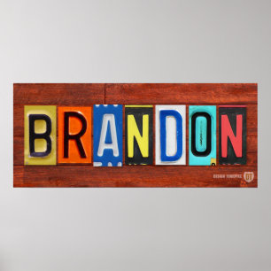 Póster Poster de la placa de licencia BRANDON Nombre de l