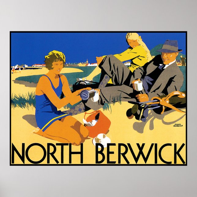 Póster Poster de la playa de Berwick North Vintage (Frente)