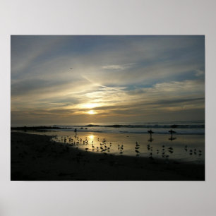 Póster Poster de la playa de la puesta del sol de