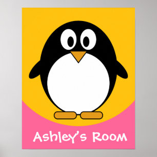 Póster poster de la puerta de un niño pingüino lindo