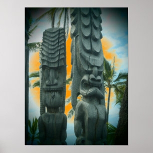 Póster Poster de la puesta de sol de la estatua tropical