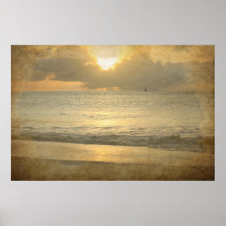 Póster Poster de la puesta de sol de la playa de Vintage