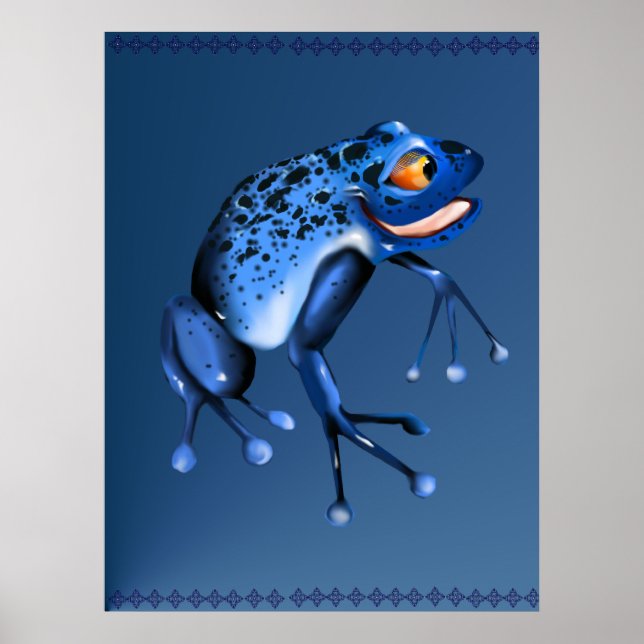 Póster Poster de la rana azul divertida (Frente)