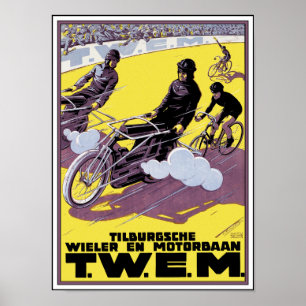 Póster Poster de la raza de la moto y de bicicleta