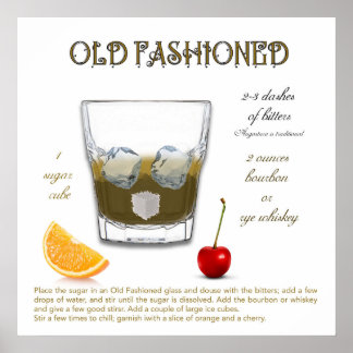 Póster Poster de la receta de cócteles de moda antigua