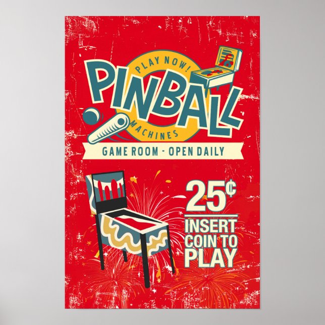 Póster Poster de la sala de juegos de las máquinas Pinbal (Frente)