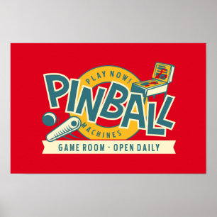 Póster Poster de la sala de juegos de las máquinas Pinbal