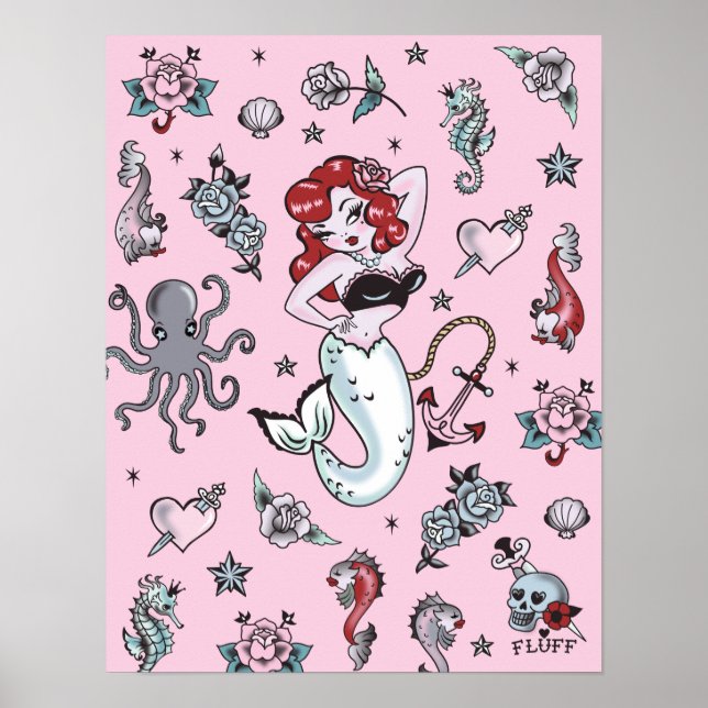 Póster Poster de la sirena Fluff Molly - rosa (Frente)