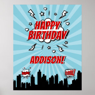 Póster Poster de la Superheroína Comic Birday Party