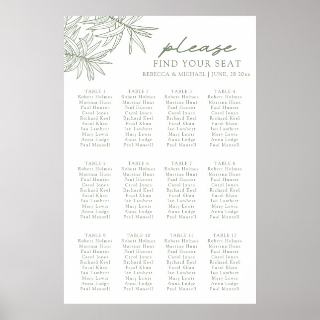 Póster Poster de la tabla de asientos botánicos verde sal (Frente)