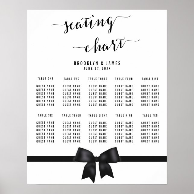 Póster Poster De La Tabla De Asientos De Boda Blanco Y Ne (Frente)