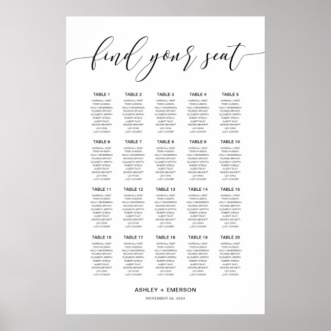 Póster Poster de la tabla de asientos de caligrafía rusa  (Frente)