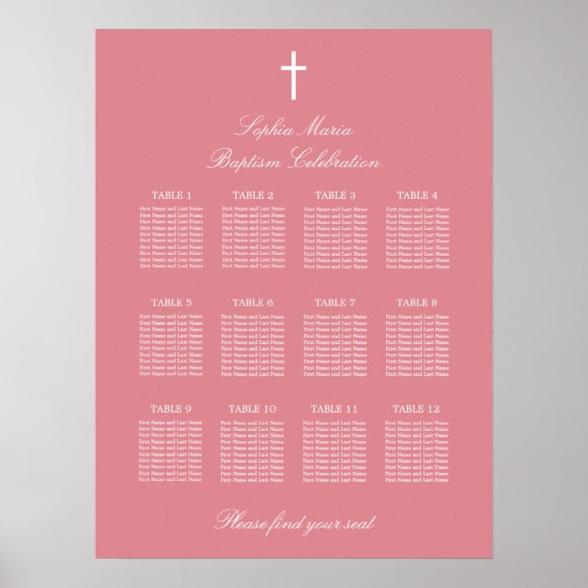 Póster Poster de la tabla de asientos del bautismo de tab (Frente)