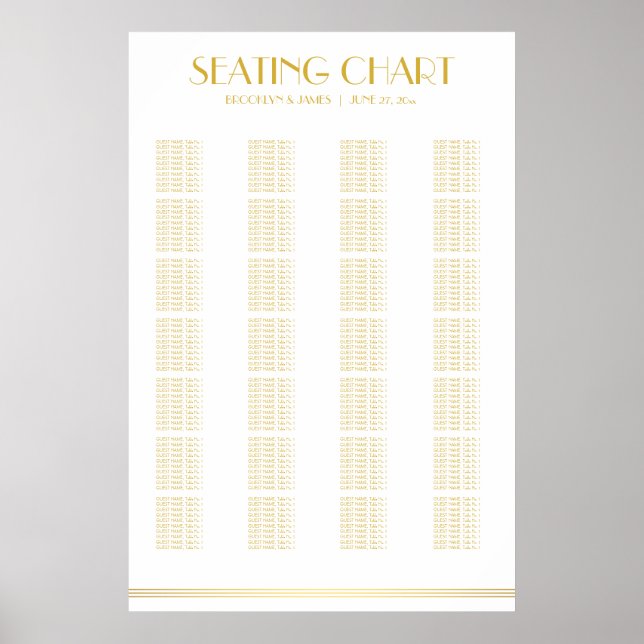 Póster Poster de la tabla de asientos del Boda alfabético (Frente)
