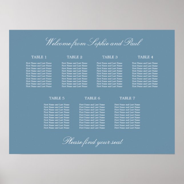 Póster Poster de la tabla de asientos del Boda de mesa Du (Frente)