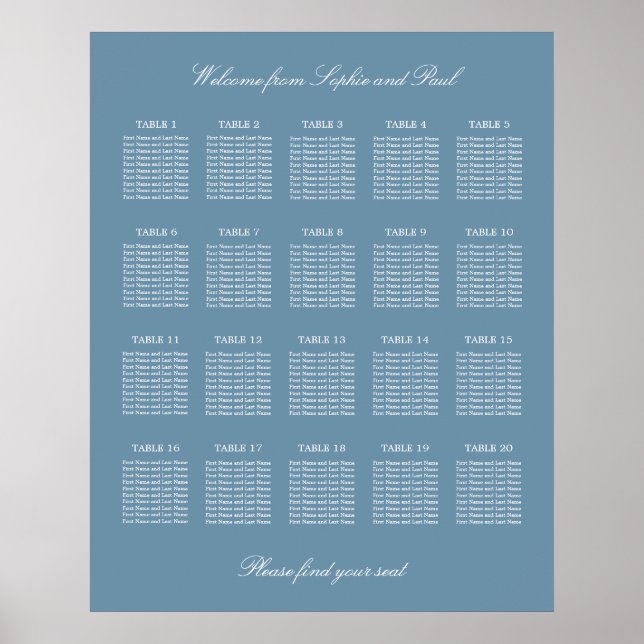 Póster Poster de la tabla de asientos del Boda de mesa Du (Frente)